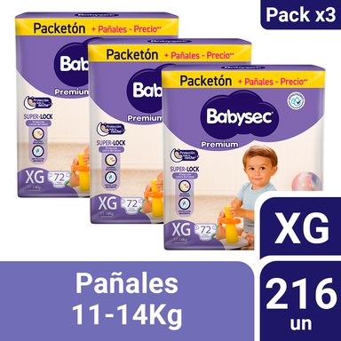 PACK 3 PAÑALES INFANTILES BABYSEC PACKETÓN PREMIUM TALLA XG 72 UN