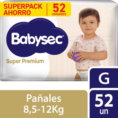 PAÑALES INFANTILES BABYSEC SUPER PREMIUM TALLA G 52 UN