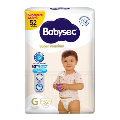 PAÑALES INFANTILES BABYSEC SUPER PREMIUM TALLA G 52 UN - 2