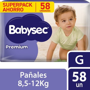 PAÑALES INFANTILES BABYSEC PREMIUM TALLA G 58 UN PREMIUM TALLA G 58 UN