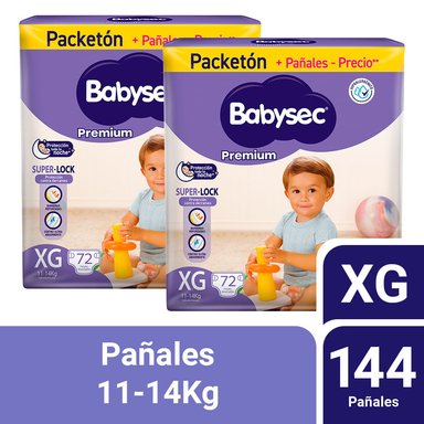 PACK 2 PAÑALES INFANTILES BABYSEC PACKETÓN PREMIUM TALLA XG 72 UN