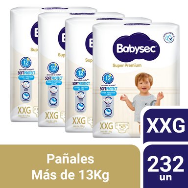 PACK 4 PAÑALES INFANTILES BABYSEC PACKETÓN SUPER PREMIUM TALLA XXG 58 UN