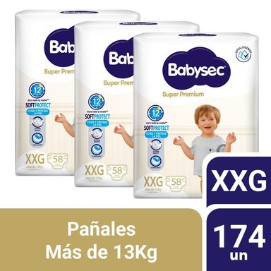PACK 3 PAÑALES INFANTILES BABYSEC PACKETÓN SUPER PREMIUM TALLA XXG 58 UN
