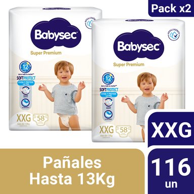 PACK 2 PAÑALES INFANTILES BABYSEC SUPER PREMIUM TALLA XXG 58 UN