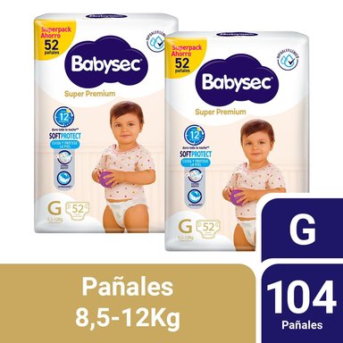 PACK 02 PAÑAL BABYSEC SUPER PREMIUM TALLA G 52 UN