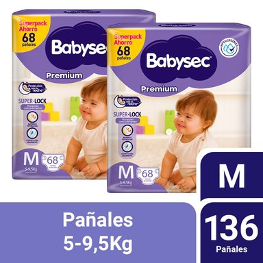 PACK 02 PAÑAL BABYSEC PREMIUM TALLA M 68 UN