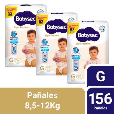 PACK 03 PAÑAL BABYSEC SUPER PREMIUM TALLA G 52 UN