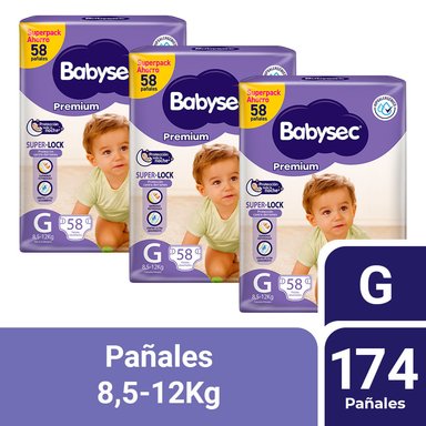 PACK 03 PAÑAL BABYSEC PREMIUM TALLA G 58 UN