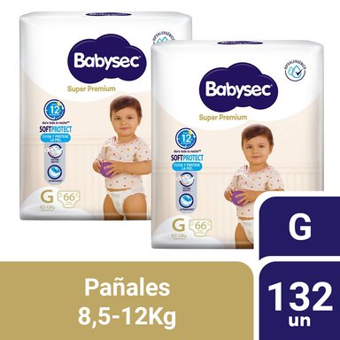 PACK 02 PAÑAL BABYSEC PACKETÓN SUPER PREMIUM TALLA G 66 UN