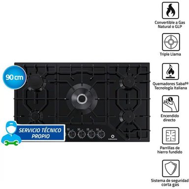 ENCIMERA INDURAMA 5 QUEMADORES A GAS NEGRO EGASI-905CGNE