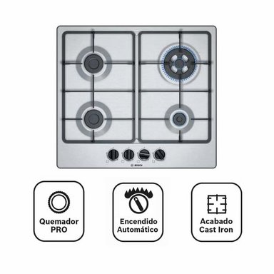 ENCIMERA BOSCH A GAS 4 HORNILLAS INOX PGH6B5B60V