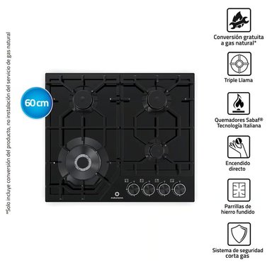 ENCIMERA INDURAMA 5 QUEMADORES A GAS NEGRO EGASI-604CGNE