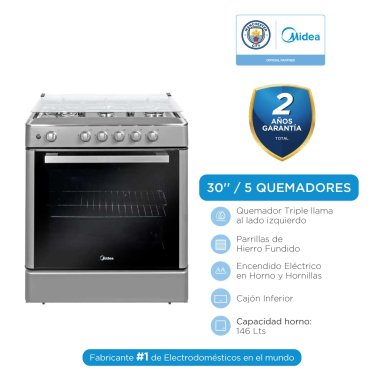 COCINA A GAS  30' 5 HORNILLAS  BLACK - MGS30FS2LBAMBPE