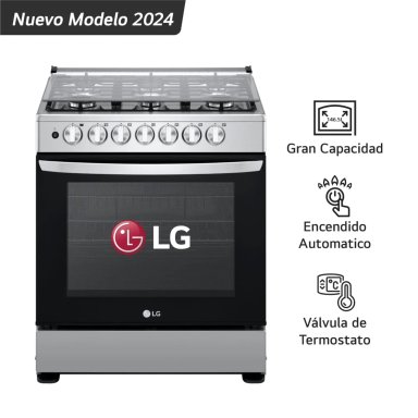 COCINA A GAS LRGZ5253S 6 HORNILLAS GRAN CAPACIDAD ACERO INOXIDABLE LG