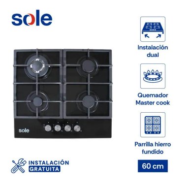 ENCIMERA SOLE VIDRIO TEMPLADO 60 CM 4 HORNILLAS SOLCO045