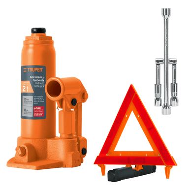 SET GATA 2 TON TRIANGULO DE SEGURIDAD + LLAVE RUEDAS TRUPER
