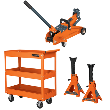 SET AUTOMOTRIZ TRUPER GATA LAGARTO 2TN CABALLETE + CARRO DE SERVICIO