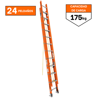 ESCALERA TRUPER TELESCÓPICA FIBRA VIDRIO SOPORTA 150 KG 16757 24 PELDAÑOS