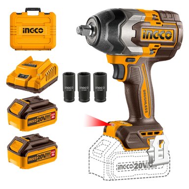LLAVE IMPACTO INGCO CIWLI2085 20 V 850NM + 2 BATERIAS 4AH Y CARGADOR