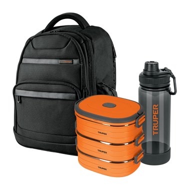 MOCHILA PORTA LAPTOP TRUPER 60179-66076-65030 NEGRO + LONCHERA TERMICA + TOMATODO - 1