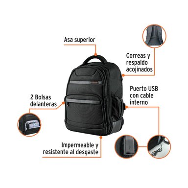 MOCHILA PORTA LAPTOP TRUPER 60179-66076-65030 NEGRO + LONCHERA TERMICA + TOMATODO - 2