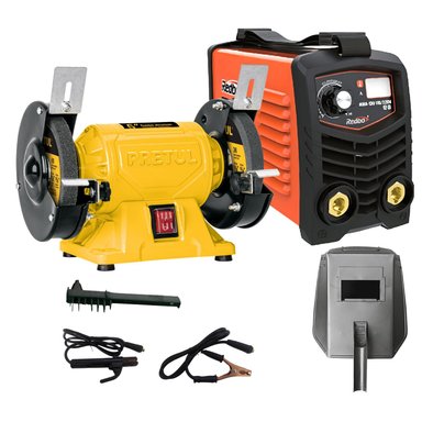 SOLDADORA INVERSORA 130 A REDBO + ESMERIL DE BANCO 5' PRETUL