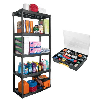 KIT ESTANTE 5 REPISAS TRUPER + ORGANIZADOR 18 COMPARTIMENTOS PRETUL