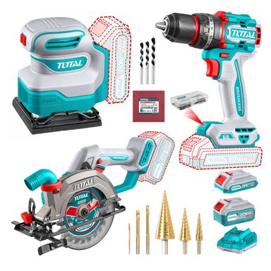 COMBO TALADRO 66NM + LIJADORA + SIERRA CIRCULAR INDUSTRIAL TOTAL