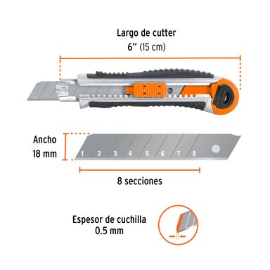 CUCHILLA TRABAJO PESADO 18 MM CON ALMA METÁLICA Y GRIP, EXPERT TRUPER - 2
