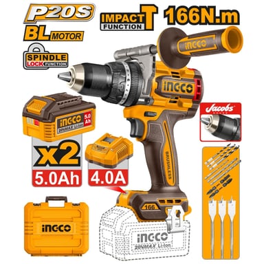 TALADRO PERCUTOR 166NM + 2 BATERIAS 5AMP Y 1 CARGADOR 20V INGCO - 2