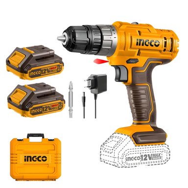 TALADRO ATORNILLADOR 25NM + 2 BATERIA Y CARGADO 12V INGCO