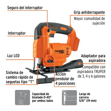 SIERRA CALADORA 20V + 1 BATERIA 2AH + CARGADOR TRUPER - 4