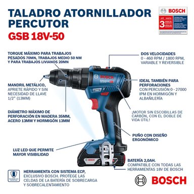 TALADRO PERCUTOR 1/2' 18V BRUSHLESS + 1BAT + SET 34PCS BOSCH - 5