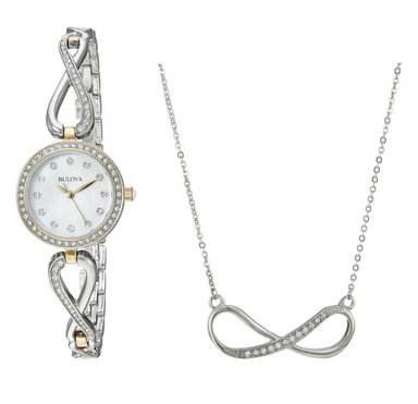RELOJ BULOVA MUJER ANÁLOGO CRYSTAL DAMA CRISTAL SWAROVSKI DORADO COLLAR INCLUIDO - 2