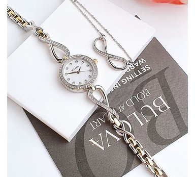 RELOJ BULOVA MUJER ANÁLOGO CRYSTAL DAMA CRISTAL SWAROVSKI DORADO COLLAR INCLUIDO - 6