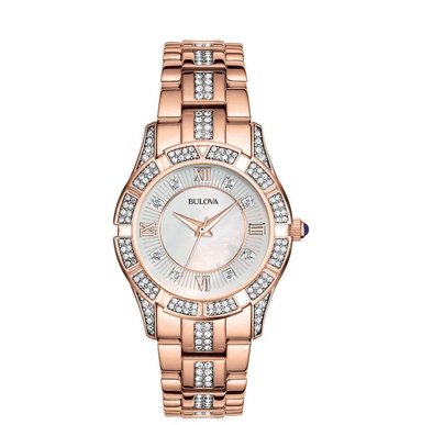 RELOJ BULOVA MUJER ANÁLOGO CRYSTAL SWAROVSKI ORO ROSA CARATURA MADRE PERLA