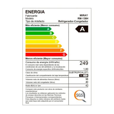 REFRIGERADORA MIRAY RM-138H 138 LT EUROFRIO - 6