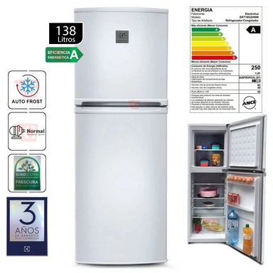 REFRIGERADORA ELECTROLUX ERT18G2HNW 138 LT TOP MOUNT FROST BLANCO