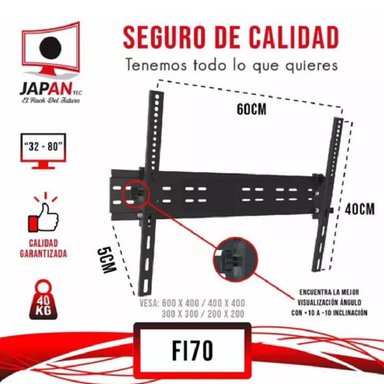 RACK PARA TV FIJO INCLINABLE 32 A 70' JAPAN NEGRO F170 - 1