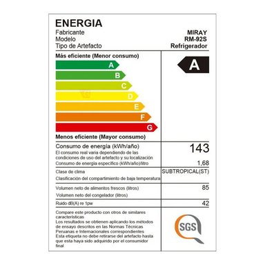 FRIGOBAR-REFRIGERADORA MIRAY RM-92S 85 L - 6
