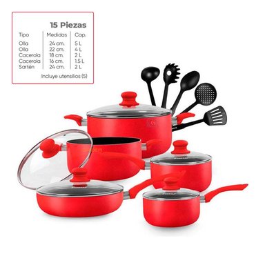 SET OLLAS FINEZZA FZ-1655T ROJO ANTIADHERENTES - 2