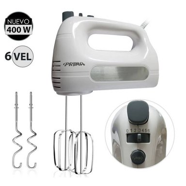 BATIDOR A MANO PRIMA HM9105E-GSB BLANCO 400 WATTS 6 VELOCIDADES