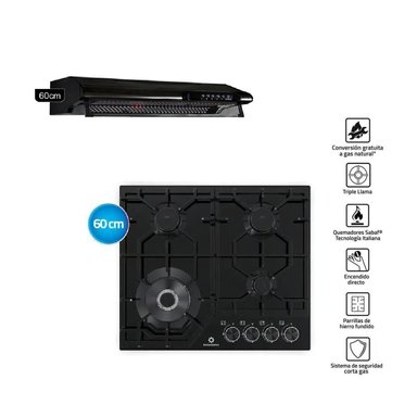 COMBO INDURAMA COCINA EGASI-604CGNE Y CAMPANA CEI-602NE