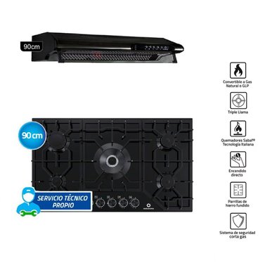 COMBO INDURAMA COCINA EGASI-905CGNE Y CAMPANA CEI-902NE