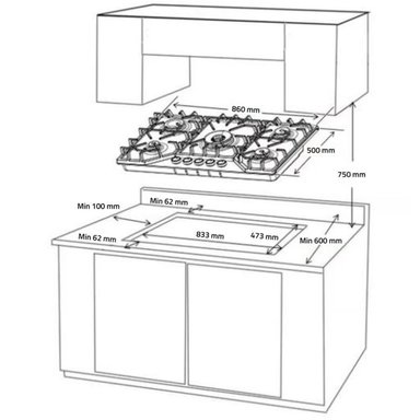 COMBO INDURAMA COCINA EGASI-905CGNE Y CAMPANA CEI-902NE - 2