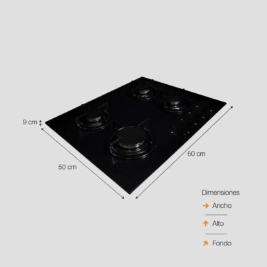 ENCIMERA VIDRIO TEMPLADO SOLE A GAS 60CM SOLCO049 - 6
