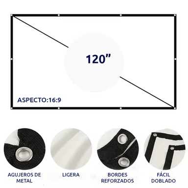 PANTALLA ECRAN TELA PROYECCIÓN 120 PULGADAS 16 9 CAPA NEGRA/BLANCA - 3