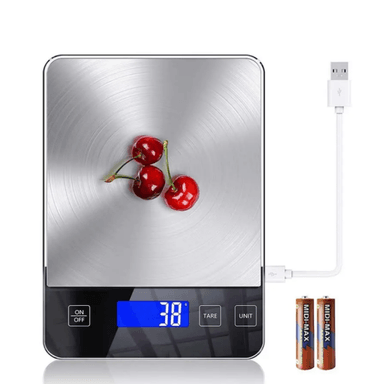 BALANZA GRAMERA METÁLICA 10KG CON BOTONES TÁCTILES Y BATERÍA RECARGABLE