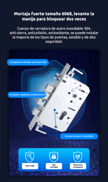 CERRADURA DIGITAL SMART S61 BATERÍA RECONOCIMIENTO FACIAL/HUELLA/TARJETA/LLAVE/APP WIFI - 2