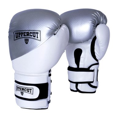 GUANTE BOXEO UPPERCUT PLATEADO BLANCO 10 OZ
